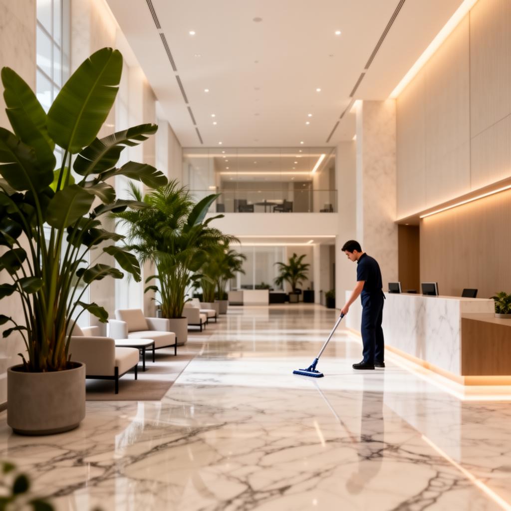 Modernt entréplan där QLNR levererar fastighetsservice