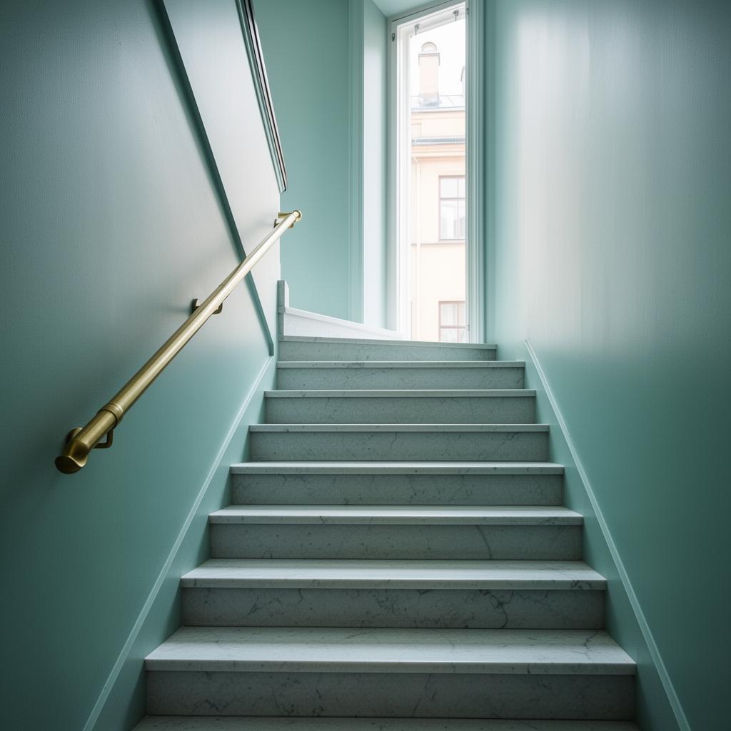 Trappstädning i modernt trapphus